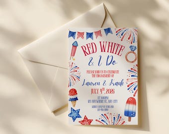 Red White & I Do Verlobungs Party Einladung Vorlage 4. Juli Sommer BBQ Invite (Digitaler Download)
