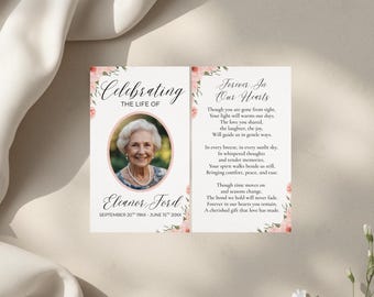 Florale Rosa Gebetskarten - Beerdigung, Gedenkstätte, Feier des Lebens Vorlage (Digitaler Download)
