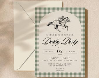Kentucky Derby Einladungsvorlage, grüner Gingham Derby Party, Print & Handy-Version (digitaler Download)