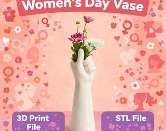 Archivo STL de jarrón para el Día de la Mujer, modelo de impresión 3D de escultura de mano, jarrón con flores, decoración feminista para el hogar STL