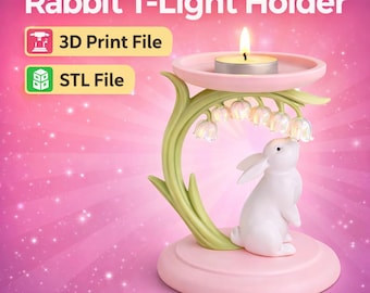 Portavelas de conejo, archivo STL, modelo de impresión 3D para portavelas de conejo, bonita decoración de Pascua, soporte para velas de té imprimible STL