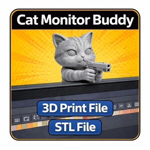 Archivo STL de Cat Monitor Buddy, divertido adorno de pantalla de gato, decoración de escritorio impresa en 3D, linda figura de gato para monitor de PC, accesorio de escritorio para gamers