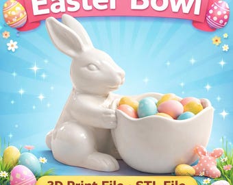 Archivo STL de cuenco de conejito de Pascua, impresión 3D de cuenco para dulces de Pascua, lindo cuenco de conejo STL, modelo 3D de decoración de Pascua, descarga digital de cesta de conejito imprimible