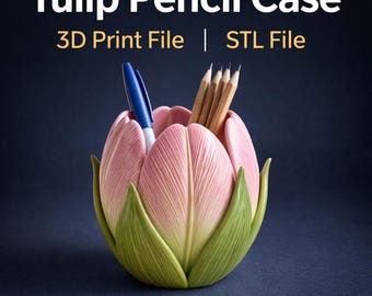 Portalápices Tulipán (archivo STL), modelo 3D para imprimir de portalápices Tulipán, organizador de escritorio floral (archivo STL), portalápices imprimible, decoración para el hogar y la oficina.