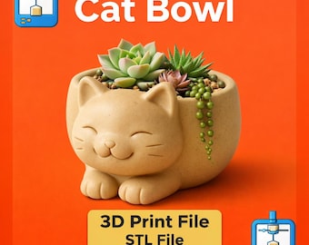 Maceta con forma de gato (archivo STL), cuenco adorable para gatos (impresión 3D), maceta para suculentas (archivo STL), regalo para amantes de los gatos, maceta kawaii, decoración imprimible en 3D (descarga digital)