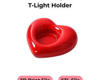 Portavelas en forma de corazón con archivo STL / Portavelas impreso en 3D / Decoración de San Valentín / Portavelas romántico con forma de corazón