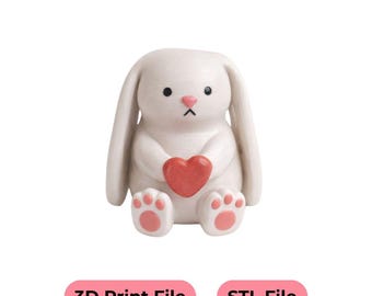 Figura de conejito con archivo STL para impresión 3D, adorable conejito con corazón, juguete para imprimir en 3D, regalo de San Valentín, figura imprimible