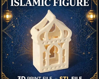 Archivo STL de impresión 3D de linterna islámica, modelo de lámpara de mezquita para decoración de Ramadán, decoración de mesa para Eid Mubarak, descarga digital STL de lámpara musulmana para el hogar