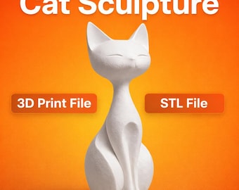 Plik STL z rzeźbą kota, minimalistyczny wydruk 3D kota, nowoczesna figurka kota, dekoracja domu w formacie STL, estetyczny model kota, pobieranie cyfrowe