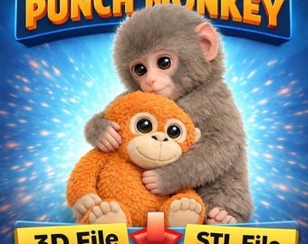 Archivo STL 3D de Punch Monkey, Figura de mono adorable STL, Modelo de juguete de mono bebé, Archivo de animal para impresión 3D, Decoración de escritorio imprimible, Descarga digital