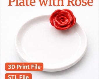 Plato con archivo STL de rosa, plato para joyería impreso en 3D, plato decorativo para el Día de la Madre, bandeja para anillos, decoración minimalista para el hogar.