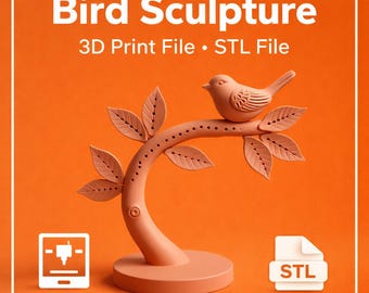 Bird on Branch Sculpture STL File, Minimalist Nature Decor 3D Print, Modern Home Decor Statue, Gift Idea, Aesthetic STL Model