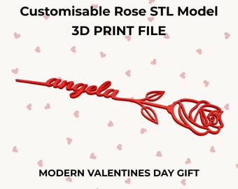 Archivo STL de rosa / Impresión 3D de rosa personalizada / Regalo moderno de San Valentín / Rosa STL con texto personalizado