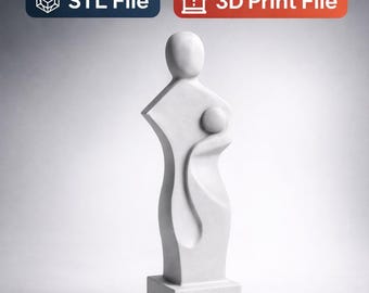 Escultura de madre e hijo (archivo STL), estatua de madre y bebé para impresión 3D, figura familiar minimalista, regalo para el Día de la Madre, decoración del hogar (archivo STL).