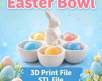 Archivo STL, Bandeja de servir con forma de conejito para impresión 3D, Cuenco de Pascua con múltiples compartimentos, Soporte para dulces STL, Modelo 3D de decoración de Pascua para descarga digital