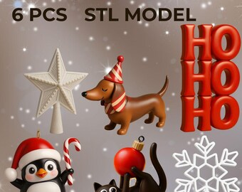Conjunto de adornos navideños (6 piezas STL) / Modelos de impresión 3D para decoración navideña