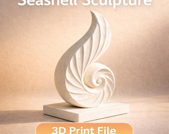 Plik STL z rzeźbą muszli, minimalistyczny wystrój domu, wydruk 3D, nowoczesna abstrakcyjna statua, wystrój nadmorski w formacie STL, estetyczna rzeźba do pobrania w formacie cyfrowym