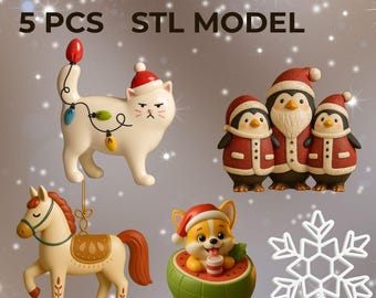 Zestaw ozdób świątecznych STL | 5 modeli ozdób do druku 3D