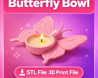 Portavelas de mariposa (archivo STL), modelo de impresión 3D de cuenco de mariposa, portavelas STL, decoración de plato de joyería, decoración imprimible para el hogar