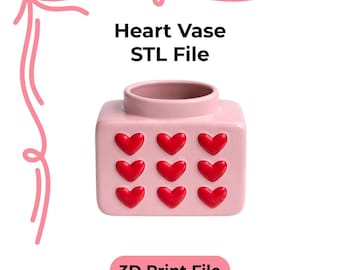 Jarrón de cubo de corazón STL / Jarrón imprimible en 3D / Decoración de San Valentín / Archivo de maceta