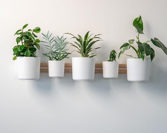 Mensola modulare da parete con vasi per piante – Design stampato in 3D con aste di legno