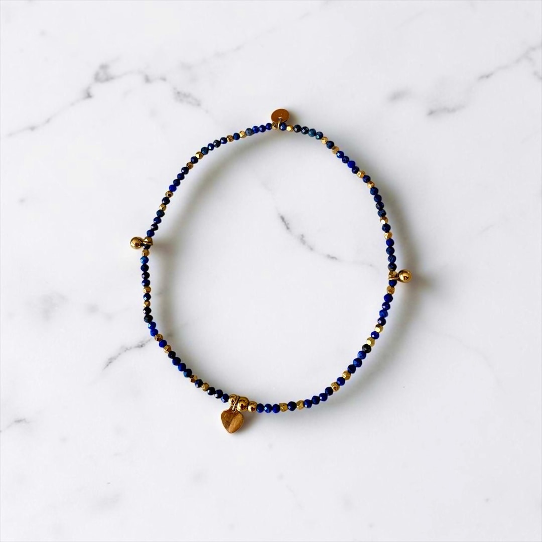 Chevillère MylaYLuna en lapis-lazuli naturel et acier doré