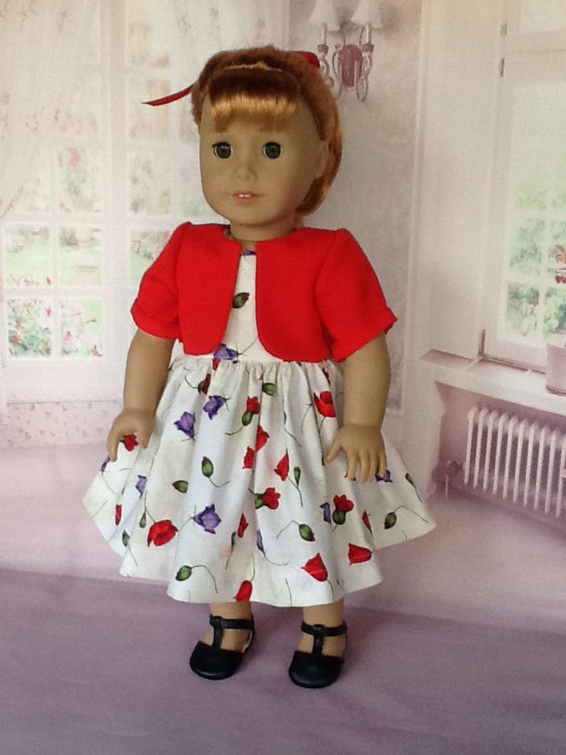 Doll Clothes 18/" Historical Dress Red Floral Made To Fit American Girl Dolls