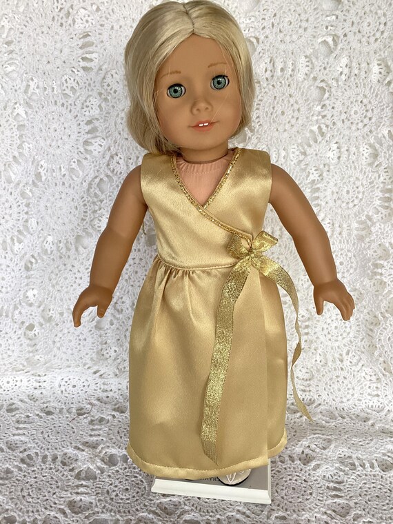 18 inch doll dress. Fits American Girl Dolls. Gold party dress.