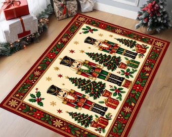 Nutcracker Christmas Rug, Traditional Holiday Decor, Washable Non Slip Area Rug