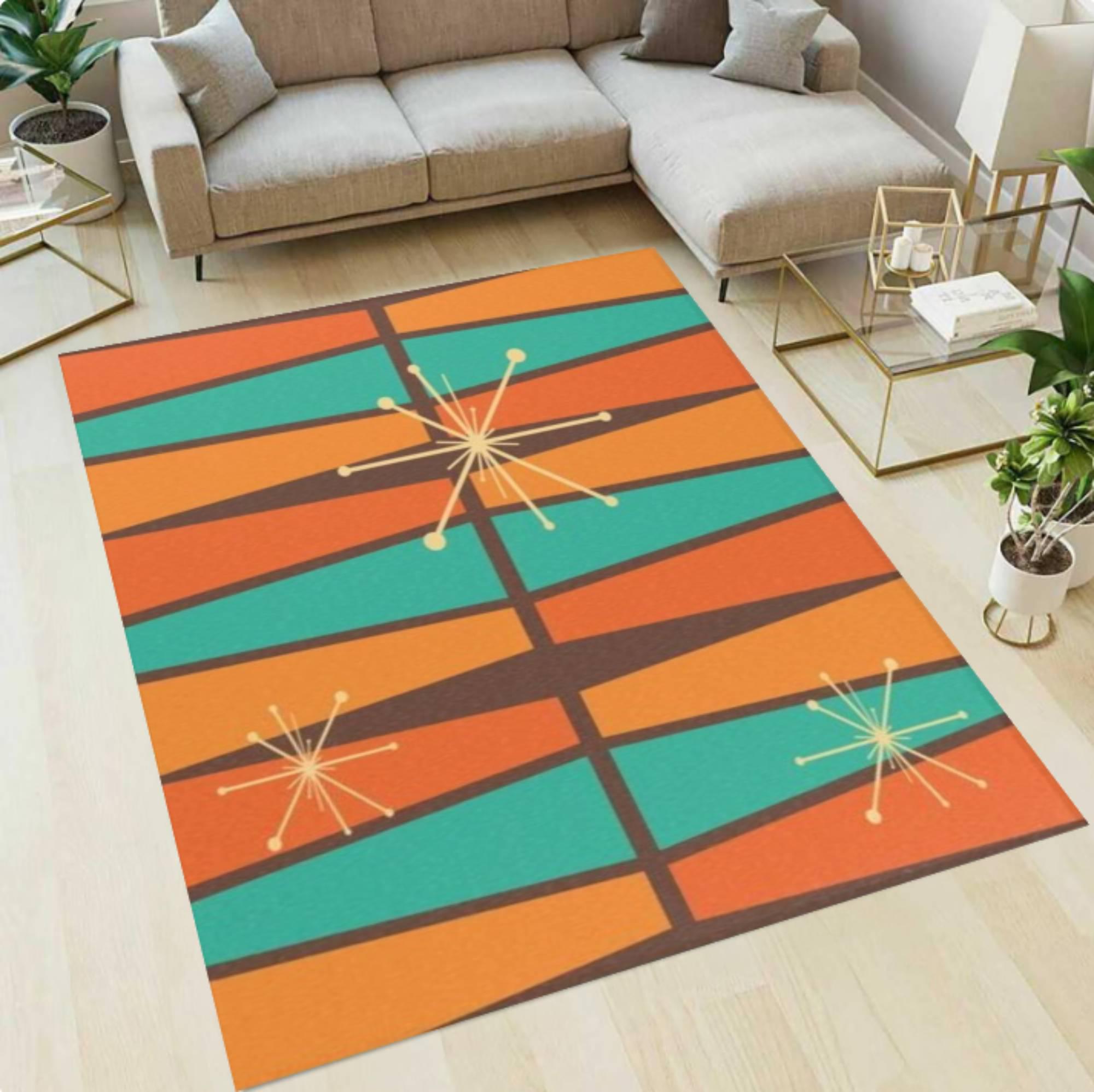 Atomic Fallout Rug Mid Century Modern Area Rug, Atomic Starburst, Washable Non Slip - Etsy