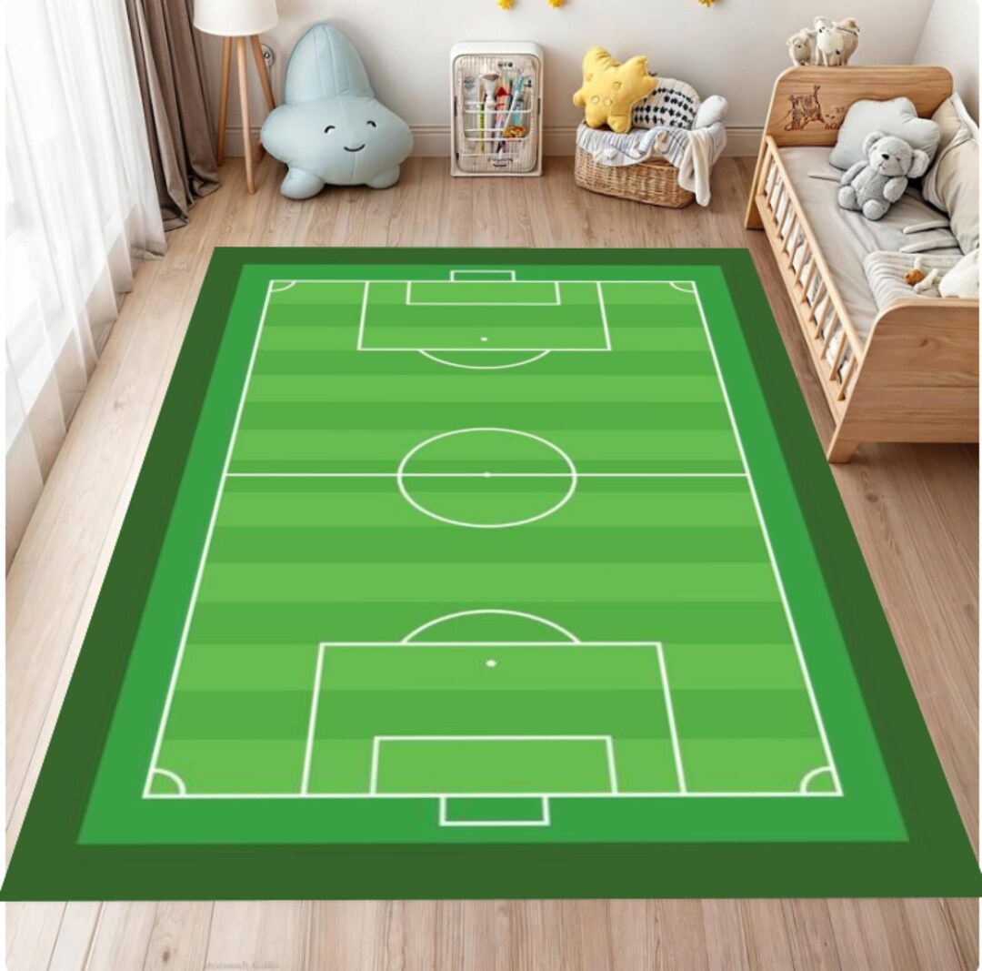 Pink Football Rug Soccer Field Kids Rug, Football Pitch Area Carpet, Washable Playroom ...