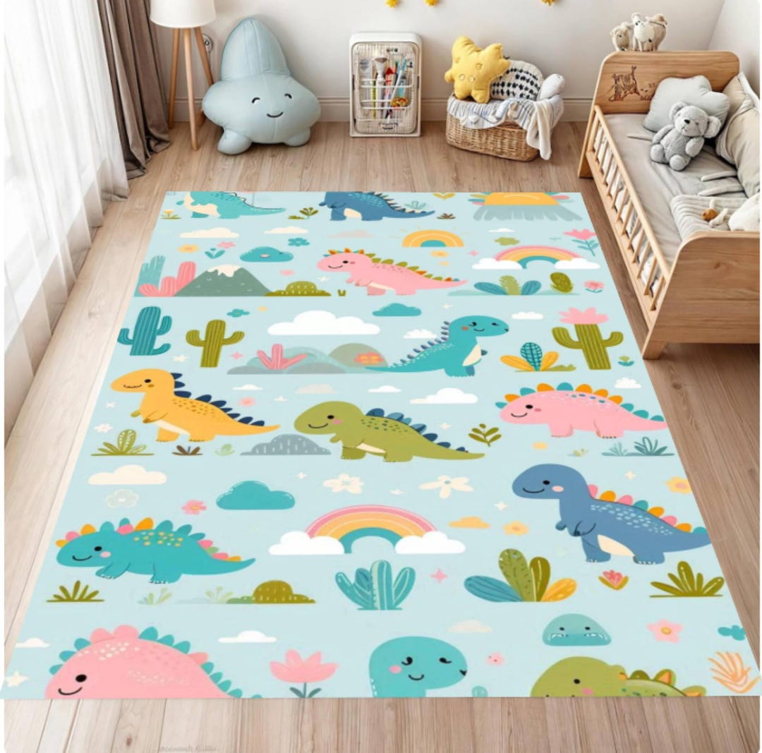 Dinosaur Kids Rug, Cartoon Dino Playroom Mat, Washable Non-slip - Etsy