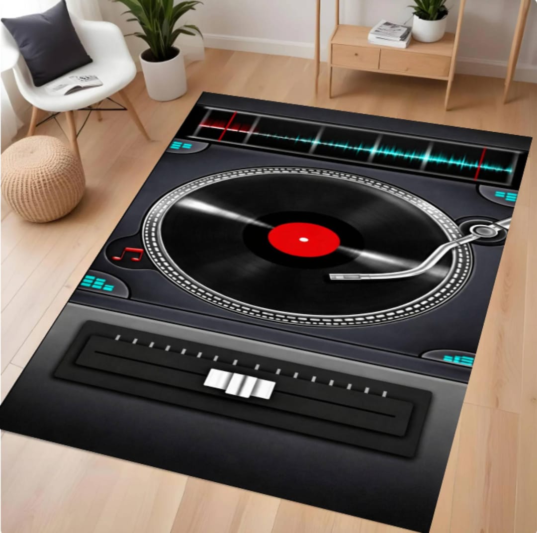DJ Turntable Rug, Vinyl Record Player Carpet, Music Studio Decor ...
