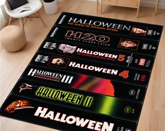 Retro Horror VHS Collection Rug, Spooky Halloween Movie Carpet, Vintage Horror Decor, Washable Non Slip Area Rug, Horror Lover Gift