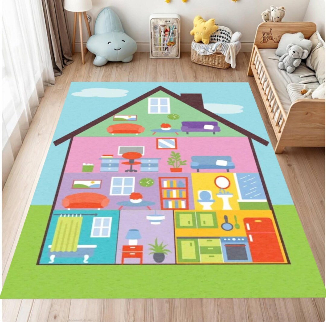 Play Area Rug Design Kids Playroom Area Rug, Dollhouse Play Mat Carpet, Washable Non Slip ...