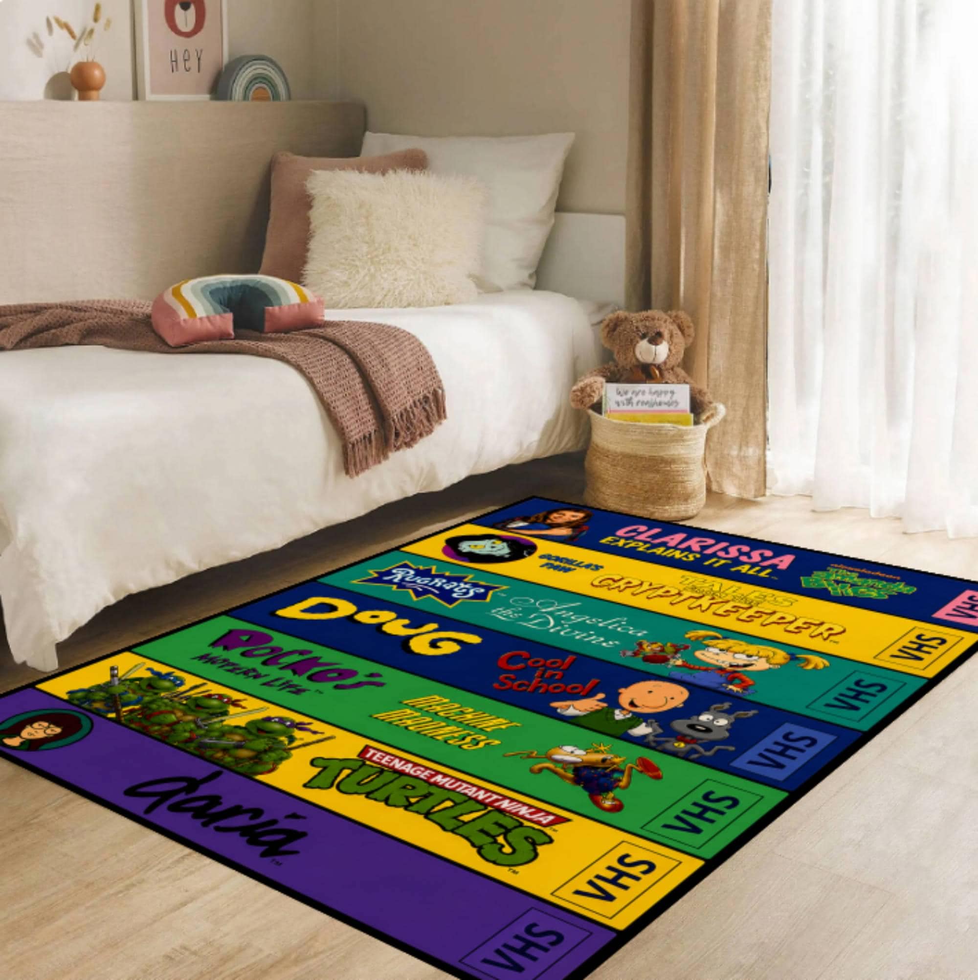 Retro 90s VHS Cartoon Rug, Nostalgic Gamer Room Decor, Washable Non ...