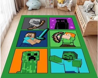 Pixel Spiel Kinderteppich, Waschbarer Gamer Spielzimmer Teppich