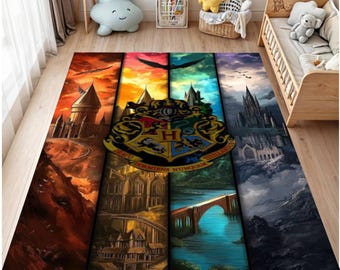 Alfombra con escudo de castillo de fantasía, decoración de suelo inspirada en magos, lavable, base antideslizante, para habitación infantil, decoración de dormitorio gamer
