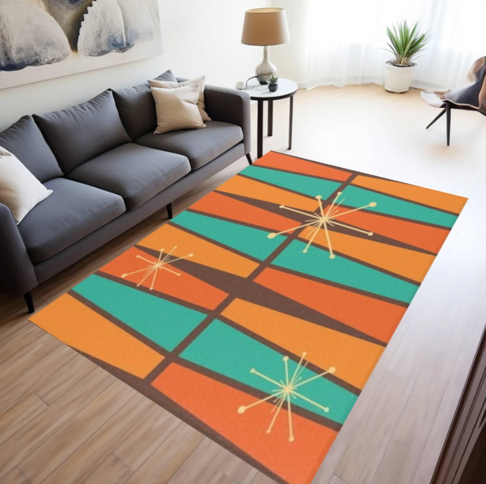 Mid Century Modern Area Rug, Atomic Starburst, Washable Non Slip - Etsy