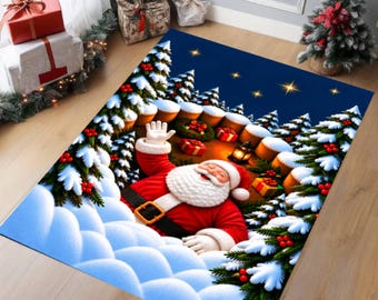 3D Santa Christmas Rug, Washable Non-Slip Holiday Decor