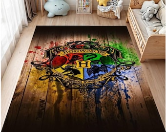 Alfombra con escudo de la escuela de magos, emblema de fantasía, antideslizante, decoración para habitación de gamer