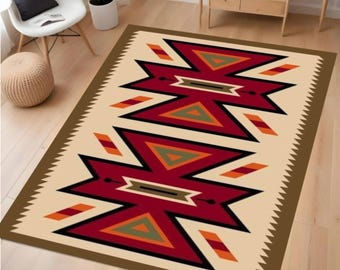 Boho Aztec Area Rug, Southwestern Geometric Carpet, Washable Non Slip Rug, Tribal Living Room Floor Mat, Modern Ethnic Home Decor