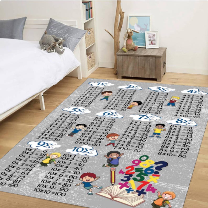 Multiplication Chart Kids Rug, Educational Playroom Carpet, Washable ...