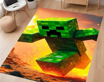 Pixel Monster Kids Rug, Green Character Playroom Mat