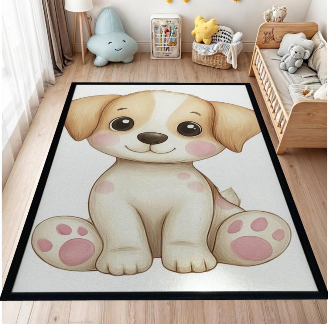 Puppy Kids Rug, Nursery Cartoon Dog Accent Rug, Washable - Etsy