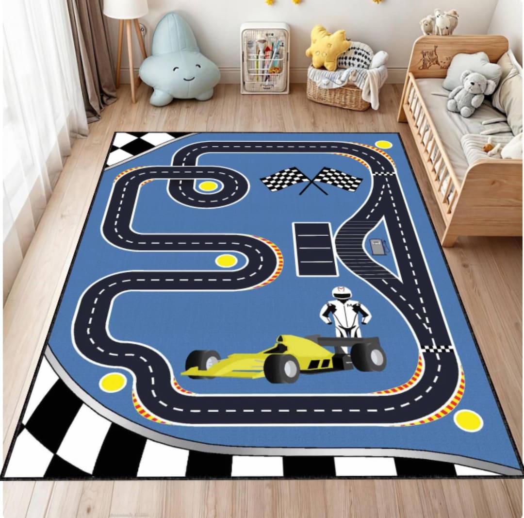 Car Racing Rug Kids Race Track Kids Rug,formula Car Racing Design for Playroom Nursery,blue ...