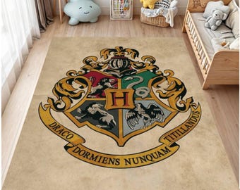 Wizard Crest Area Rug, Fantasy Magic School Carpet, Washable Kids Room Rug, Non Slip Floor Mat, Wizard Castle Home Decor