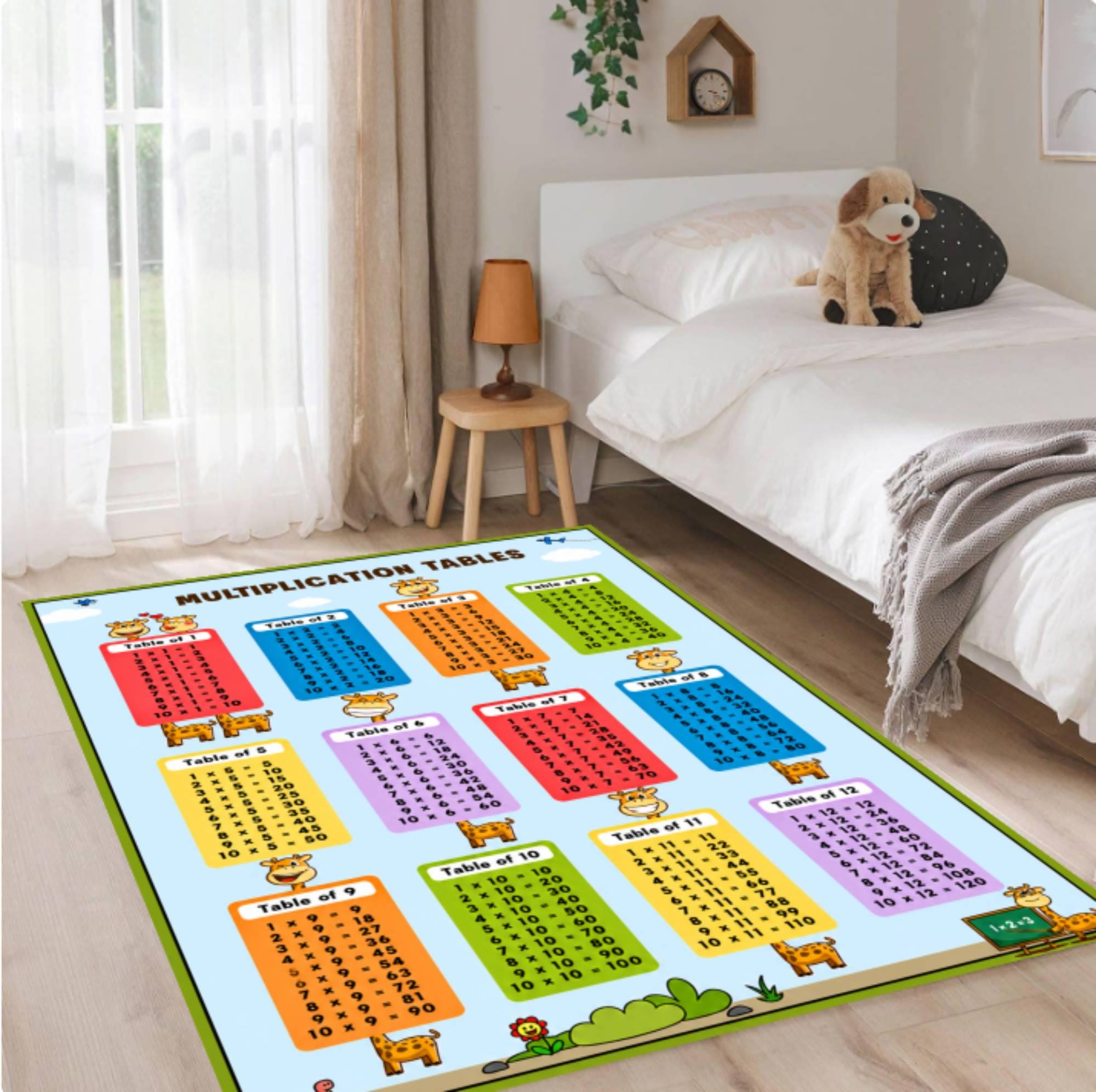 Multiplication Tables Kids Rug, Educational Classroom Carpet, Washable ...