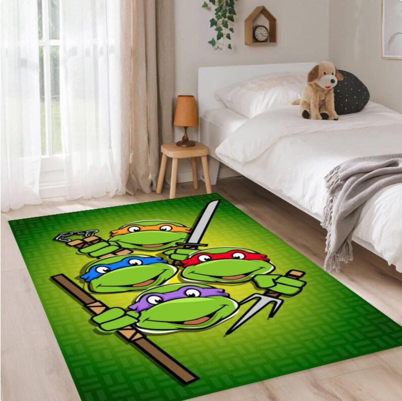 Turtle School Rug Cartoon Turtle Heroes Rug, Washable Kids Playroom Carpet - Etsy