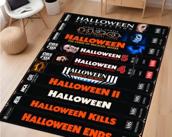 Retro Horror VHS Area Rug, Spooky Halloween Movie Carpet, Vintage Horror Decor, Washable Non Slip Rug, Scary Movie Room Decor